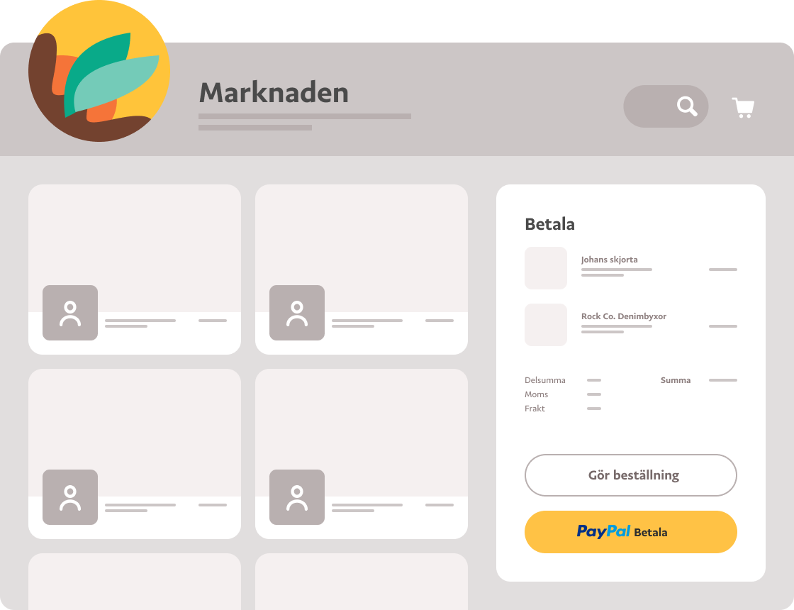 En panel som visar PayPal Checkout som används för att betala för varor på marknaden