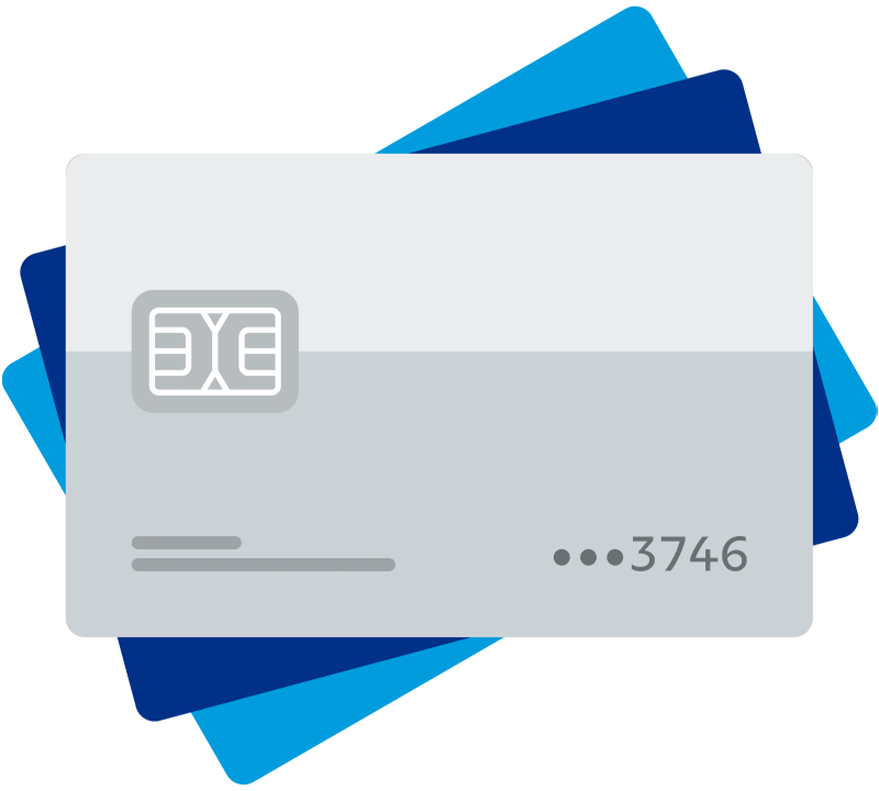Tre kredit- och betalkort representerar några av de populära betalningsmetoder som handlare kan ta emot med PayPal